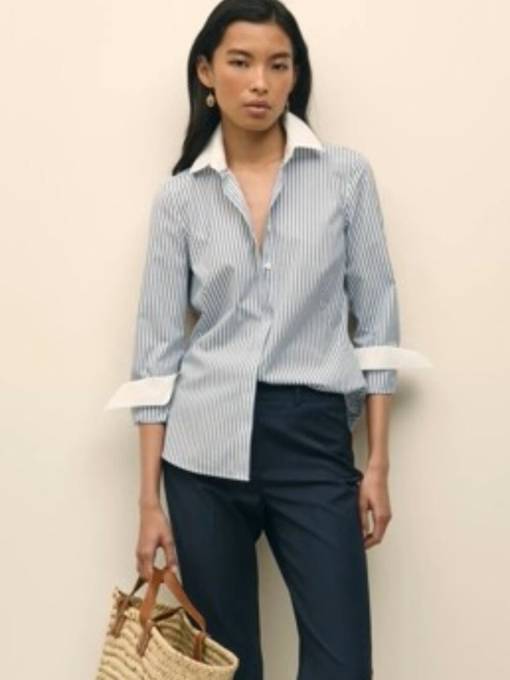 C101 Brooks Brothers Fitted Non-Iron Supima Cotton-Blend Striped Contrast Shirt